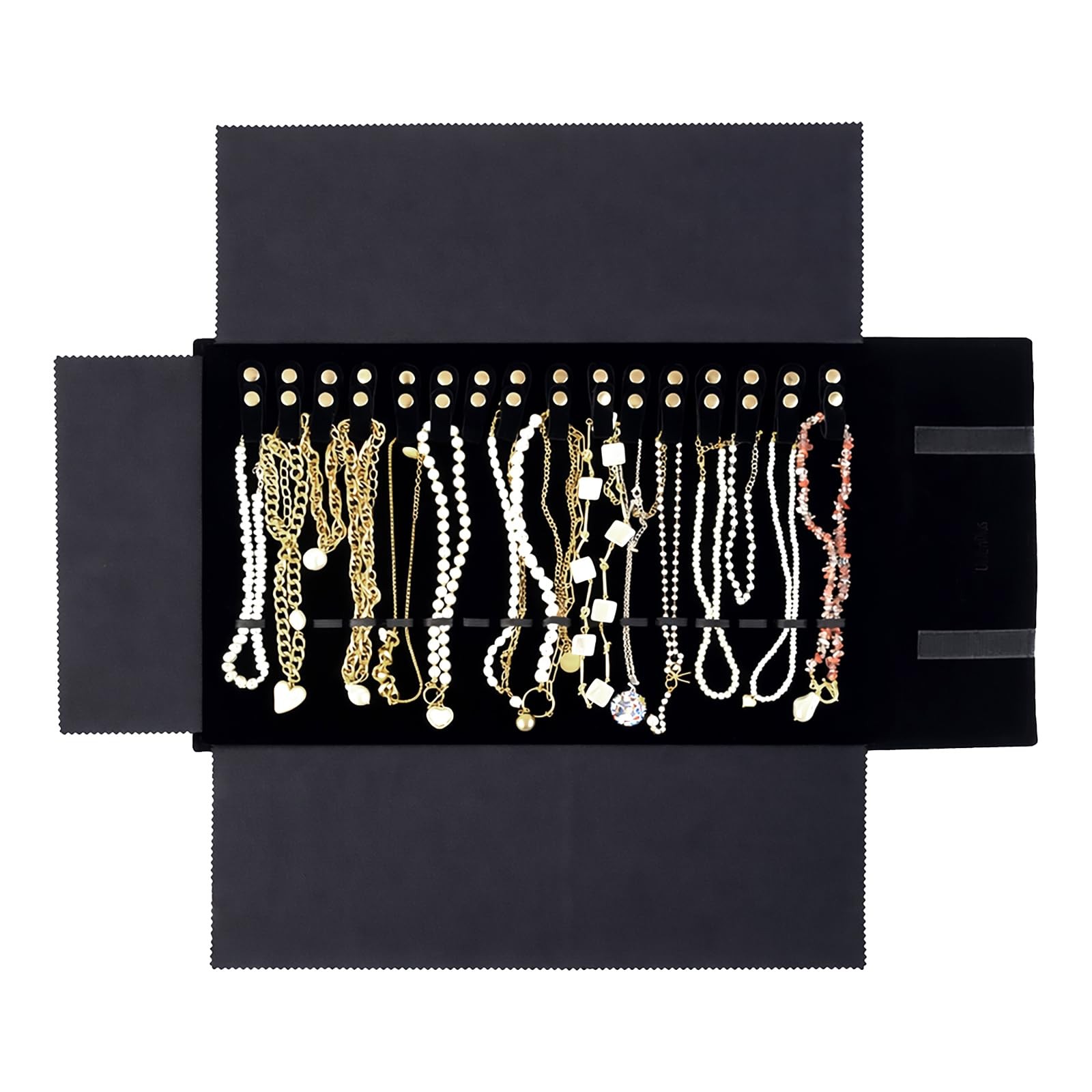 UnionPlus Velvet Travel Jewelry Roll Bag Organizer for Medium, Black