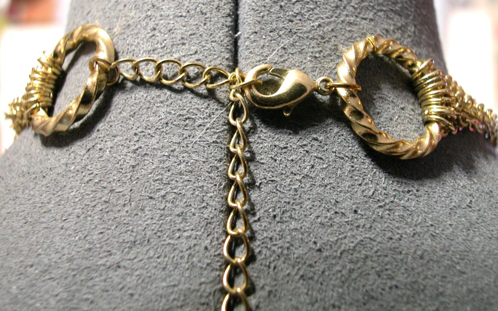Gold Tone 9 Strand Necklace 34″ With Twisted Rings & 3″ Extension
