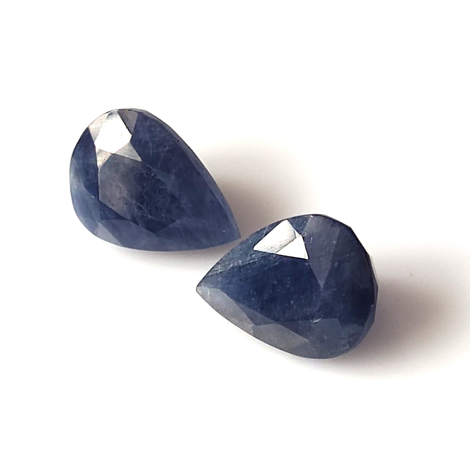 Pair Blue Sapphire Burma Unheated 14X10 mm Pear Natural Faceted Stone 13.45 CTS