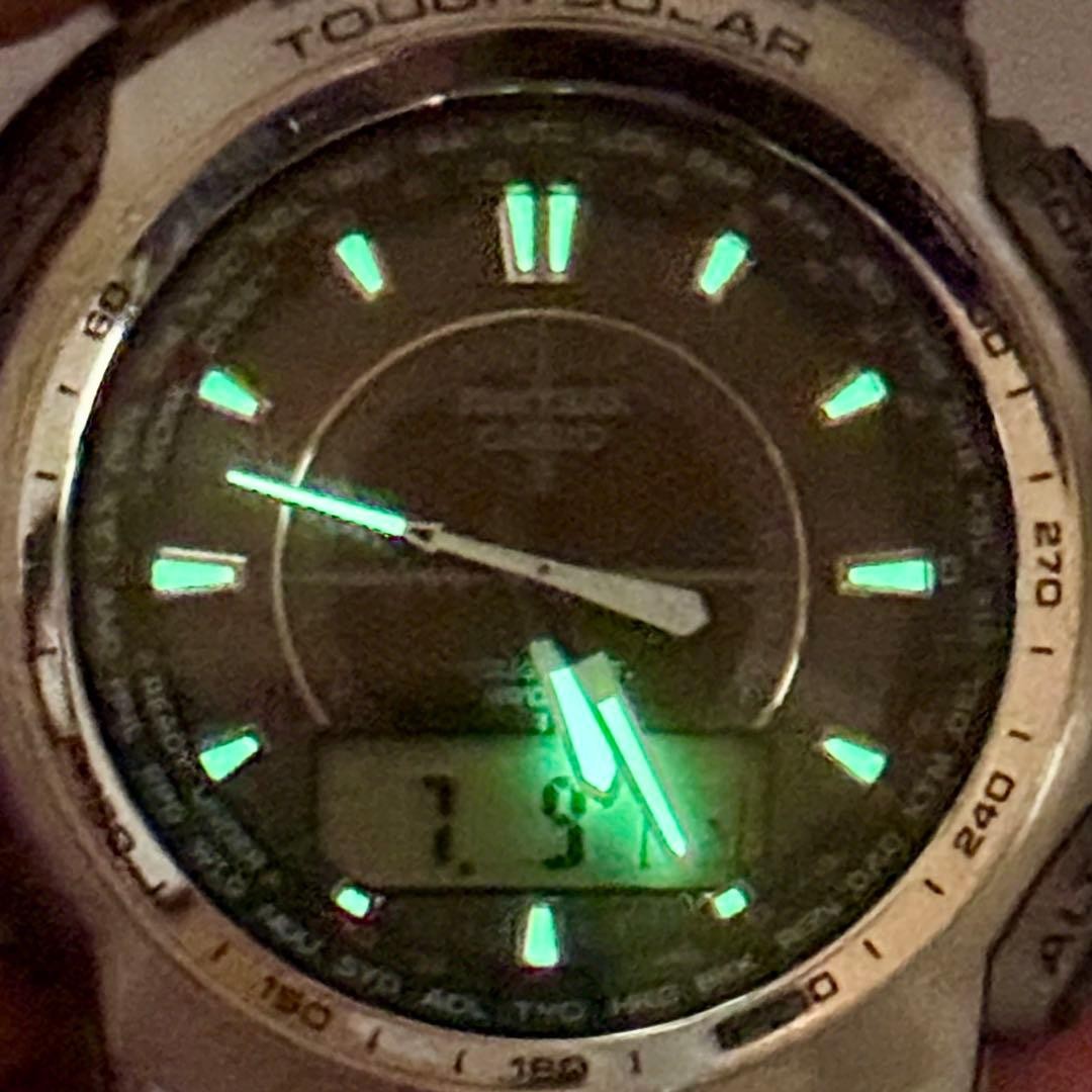 Excellent Condition PROTREK PRW 5100T Radio Solar Metal Band Silver