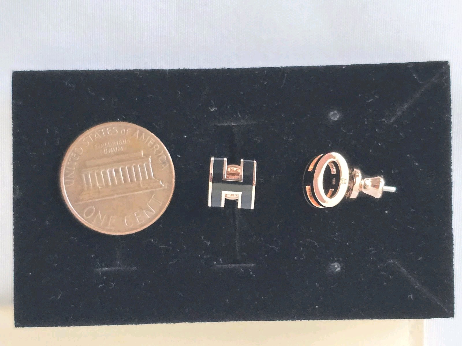 Hermès Mini Pop H Earrings Black Lacquer Rose Gold Plated RGHW Studs + COA