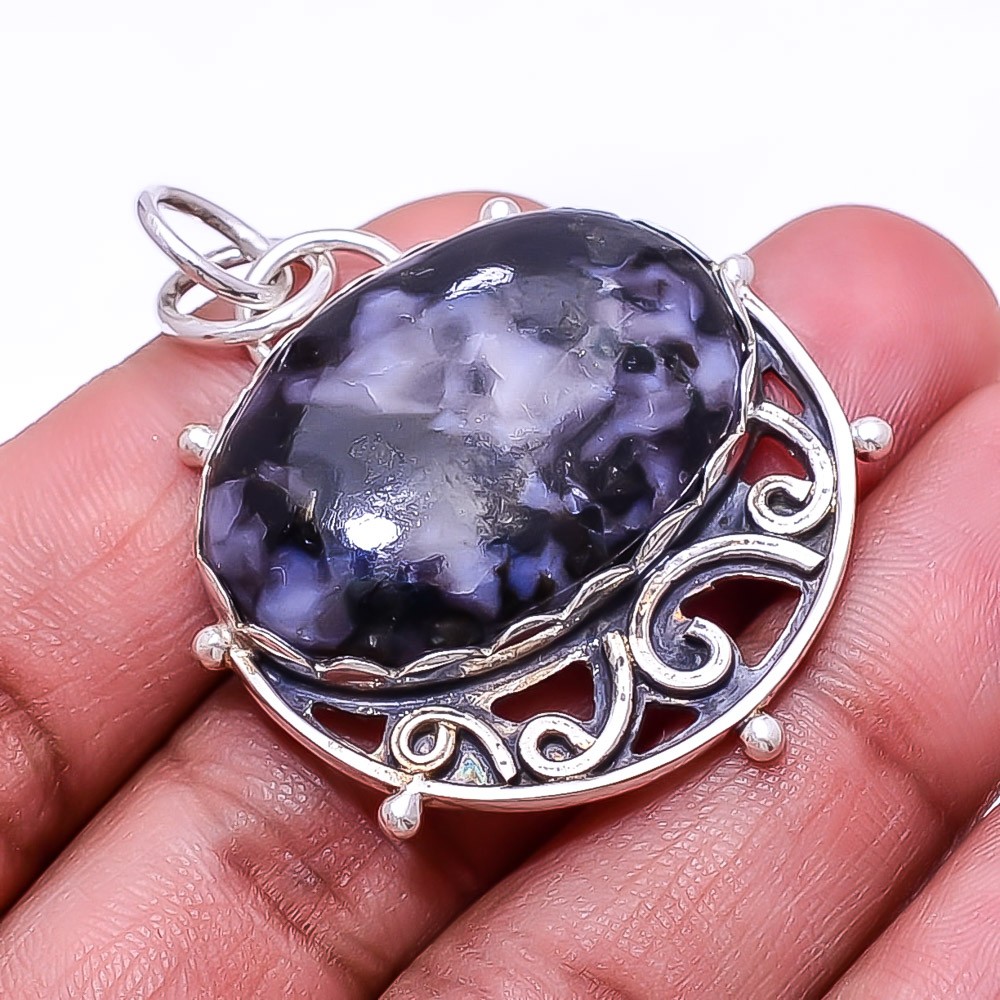 Natural Gabronite 925 Sterling Silver Pendant 1.64″ P17, Christmas Gift