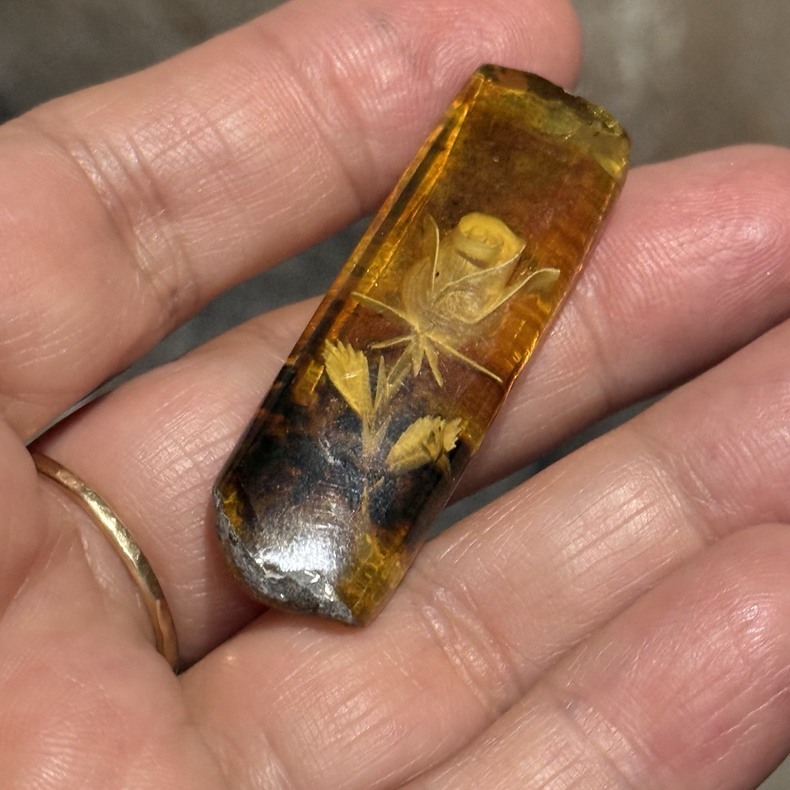 16.3ct 45.5x15x6mm Large Genuine Baltic Amber With Carved Rose Cabochon Gemstone