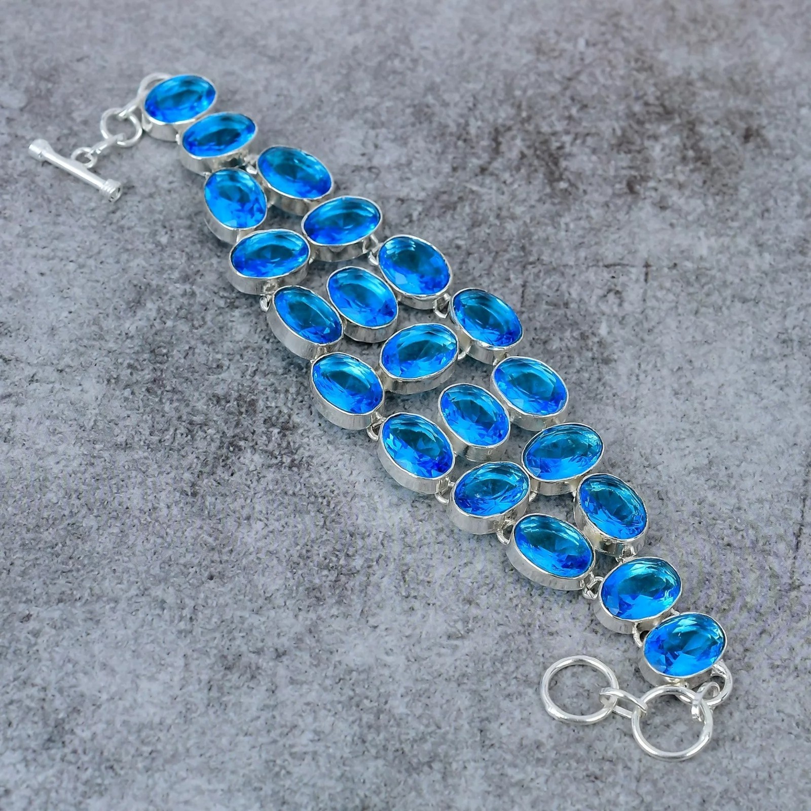 Faceted London Blue Topaz Gemstone 925 Sterling Silver Jewelry Bracelet 8″ L389