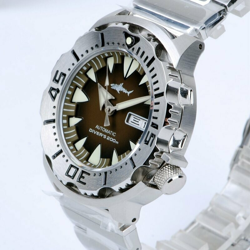 Heimdallr Sharkey Ocean Monster NH36A Day Date Automatic 200m Dive Watch C3 316L