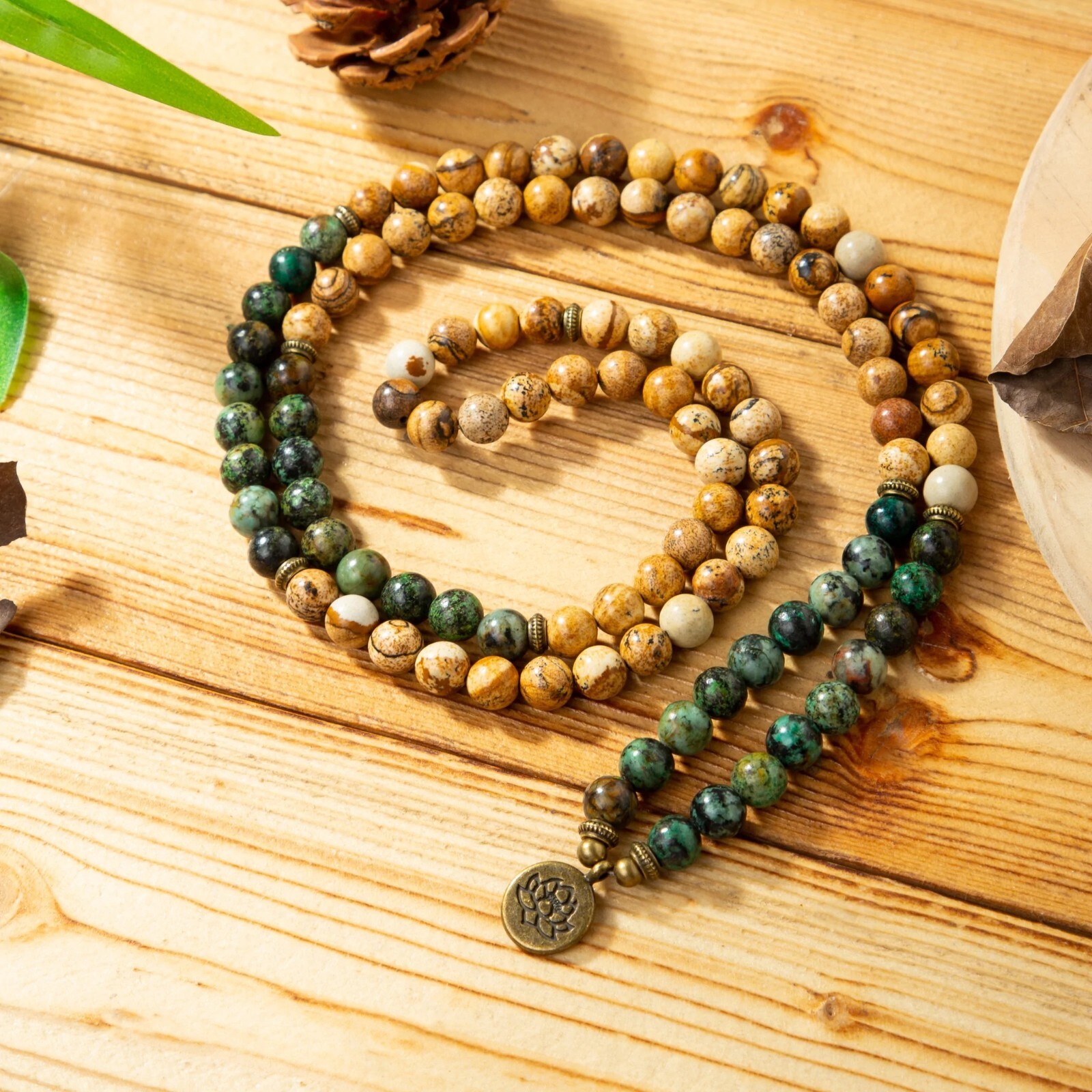 Turquoise 108 Mala Bead Prayer Necklace Healing Meditation Amulet Yoga Bracelet