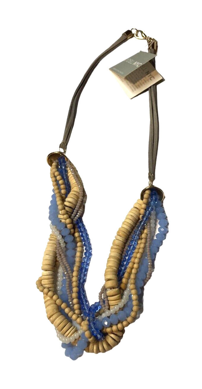 NWT NYC Lydell bohemian boho statement unique necklace blue yellow tangle beaded