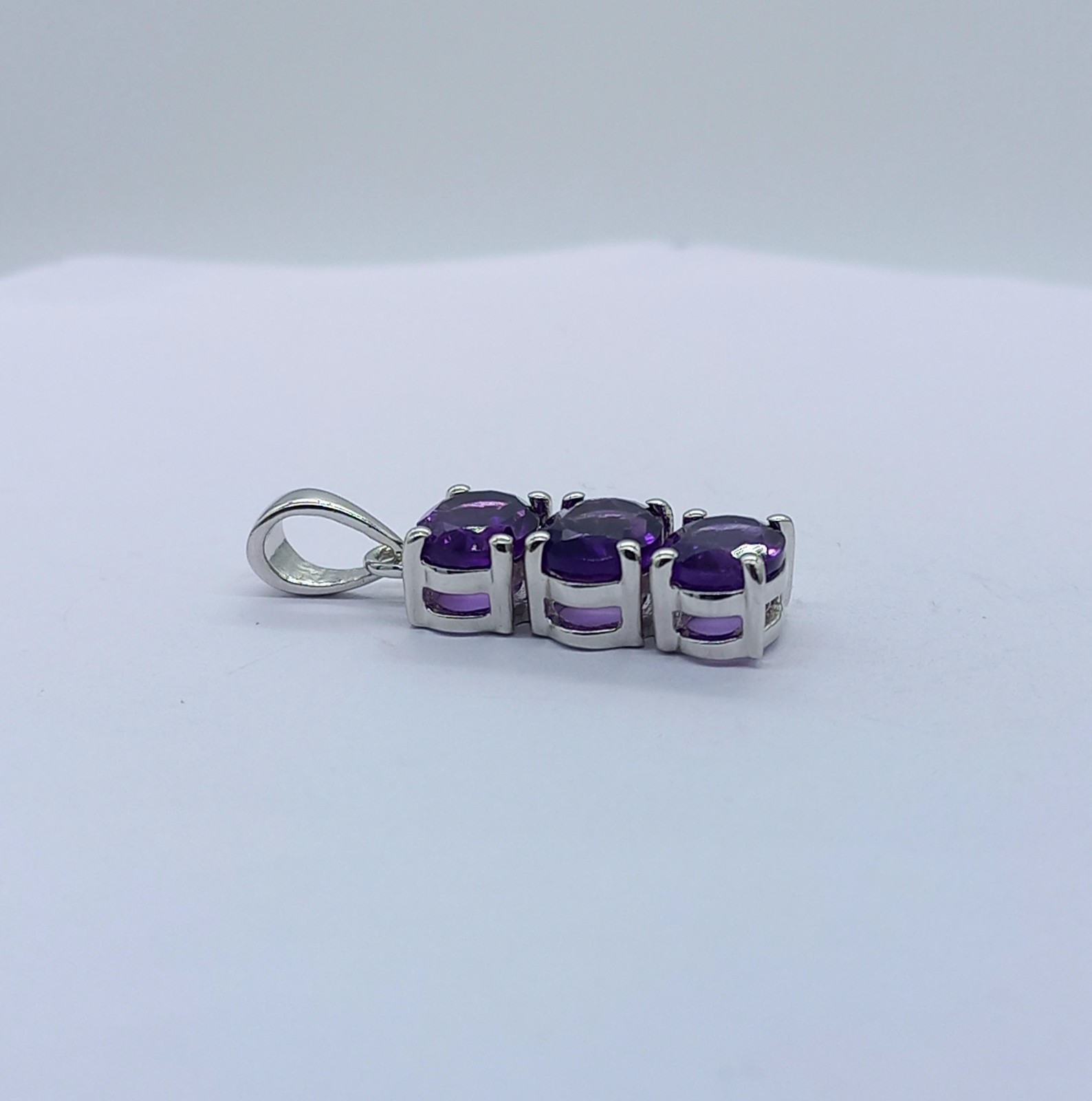 Three Purple Amethyst Stone Pendant 925 Sterling Silver Jewelry