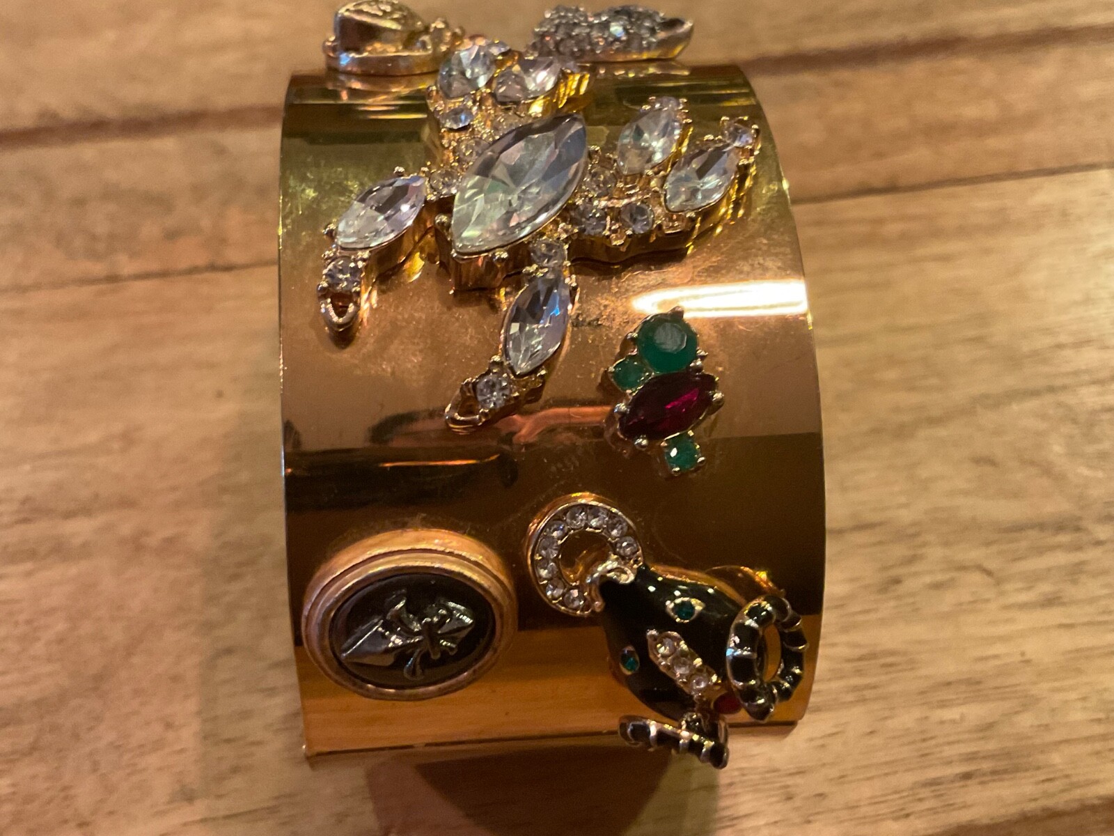 CABI SECRET GARDEN WIDE HINGED CUFF BRACELET RHINESTONE ACCENTED