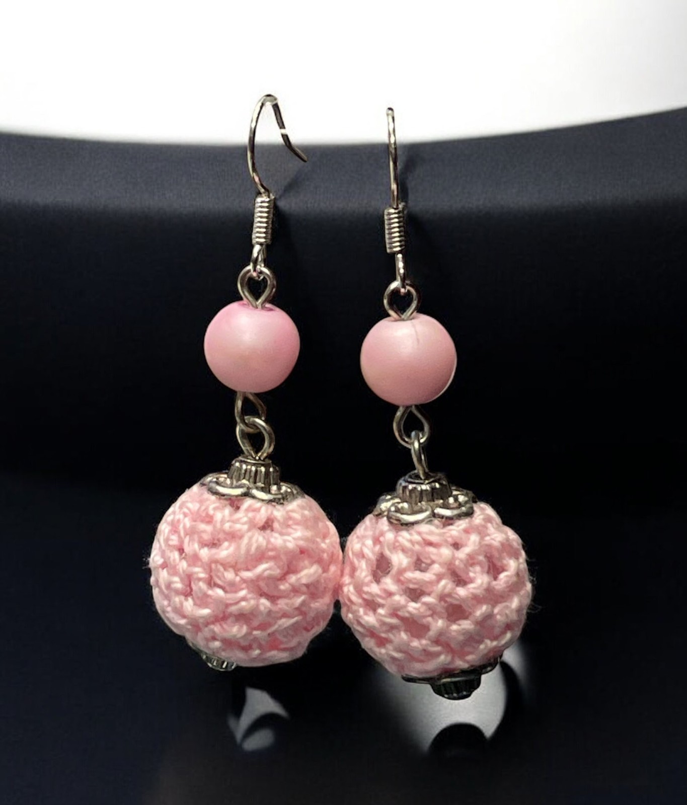 Crocheted Bead with Glass Earrings Handmade Dangle Jewelry FREE SHIPPING