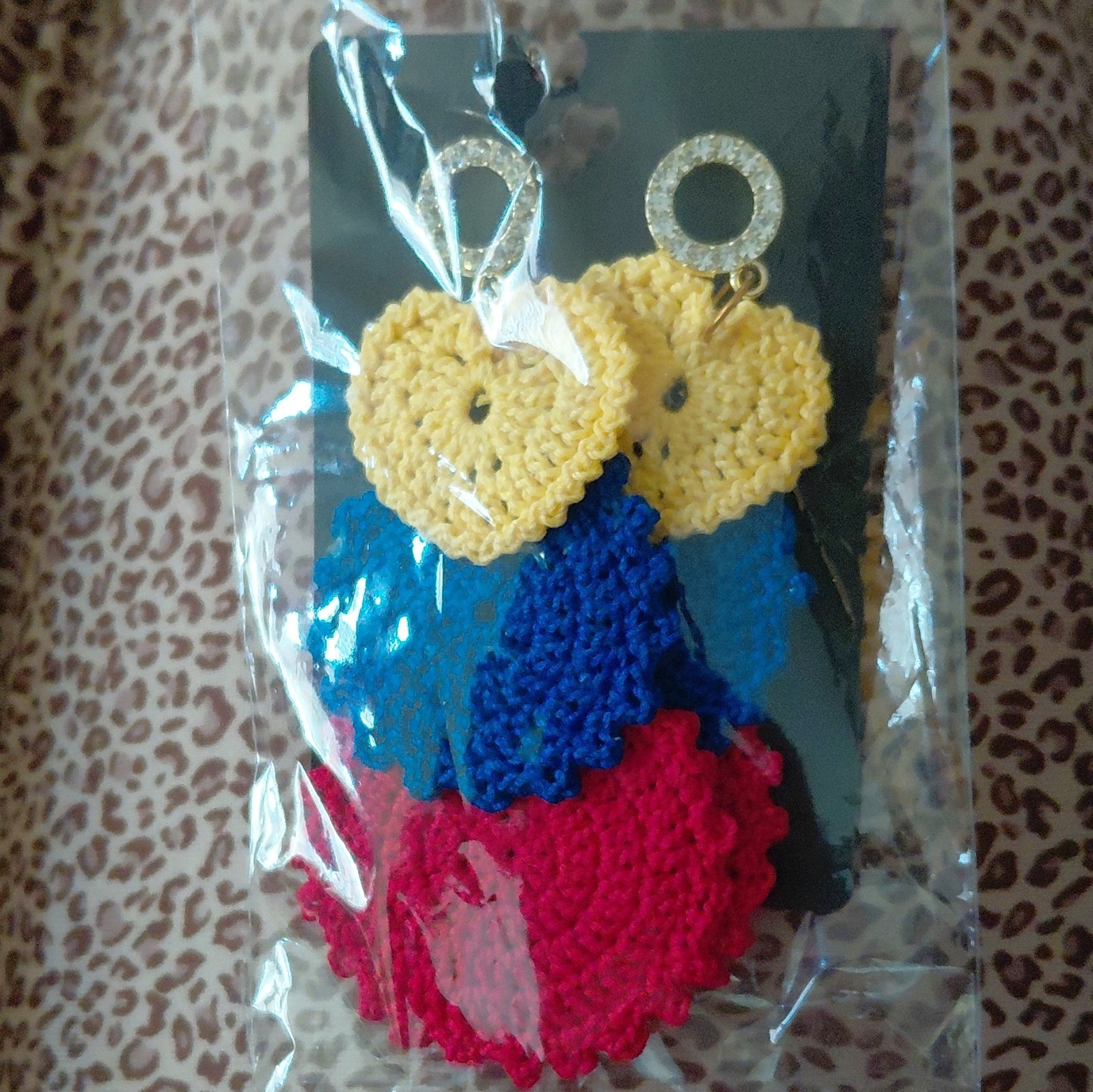 Handmade Crochet Fabric Heart Dangle/Drop Earrings Multicolor Butterfly Back