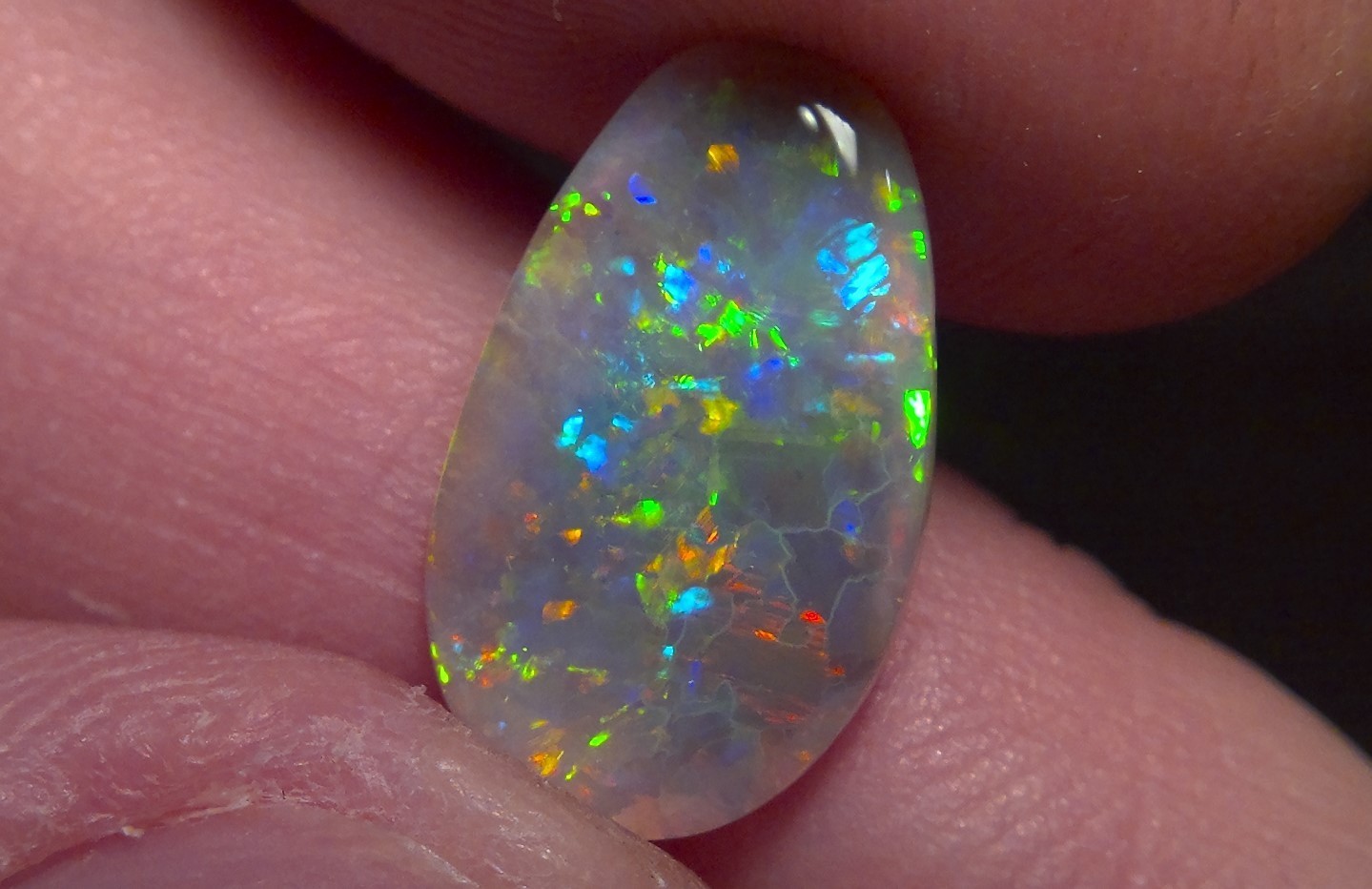 2.25cts Solid Lightning Ridge semi-black opal, stunning Rainbow fire + video