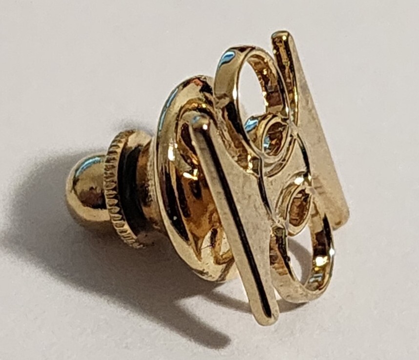 Vintage “I” Initial w/ 3 Golden Rings Tie Tack Clasp Stay Clip Pin Gold Tone