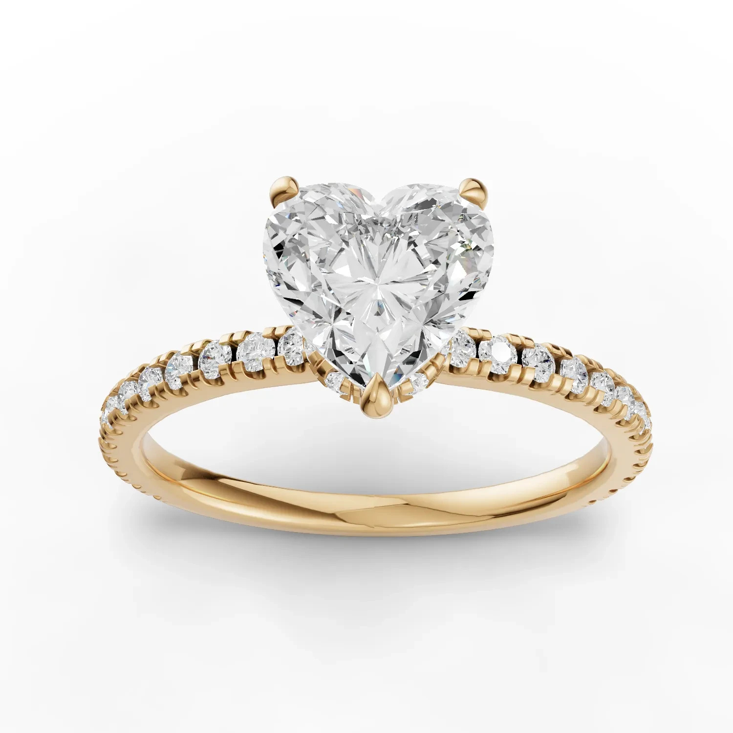 1.23 Ct Heart Lab Grown Diamond Solitaire Hidden Halo 18K Yellow Gold Pavé Band