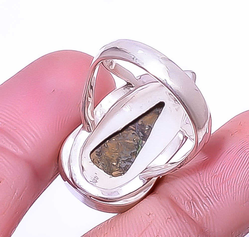Natural Bronzite Jasper-Africa Gemstone Silver Handmade Jewelry Ring s.8.5