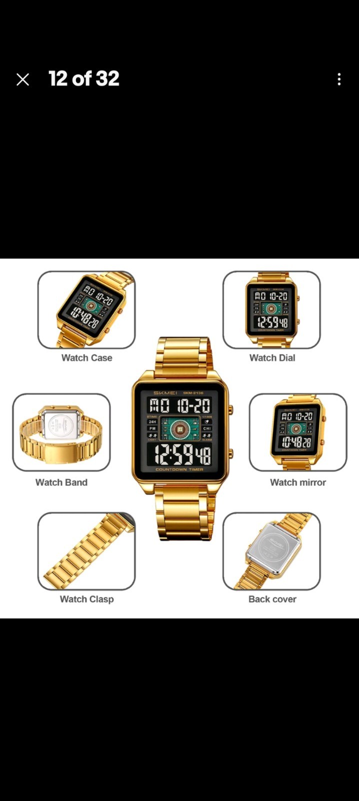 SKMEI Men Rectangle Watch Outdoor Digital Wristwatch Male Steel Alarm Stopwatch