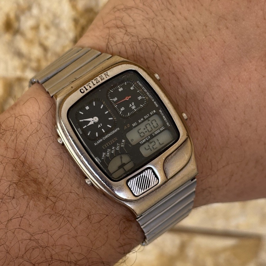 Vintage Citizen Ana-Digi Temp 8982-088549 Watch 35mm Chronograph Temperature Box