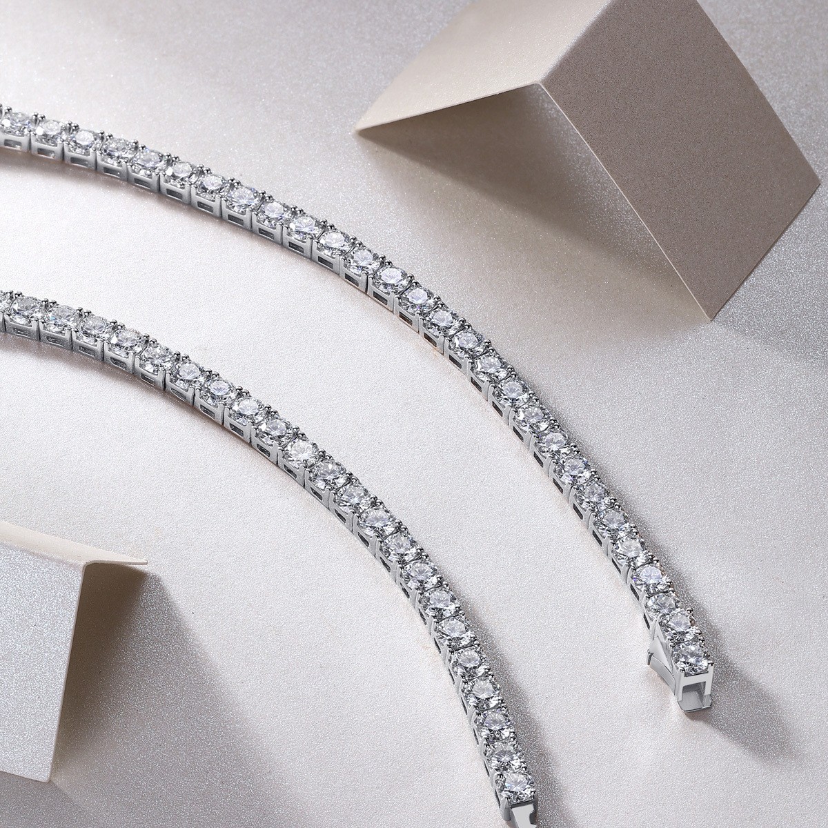3MM REAL MOISSANITE Silver Tennis Chain Necklace – VVS D Color – Passes Tester