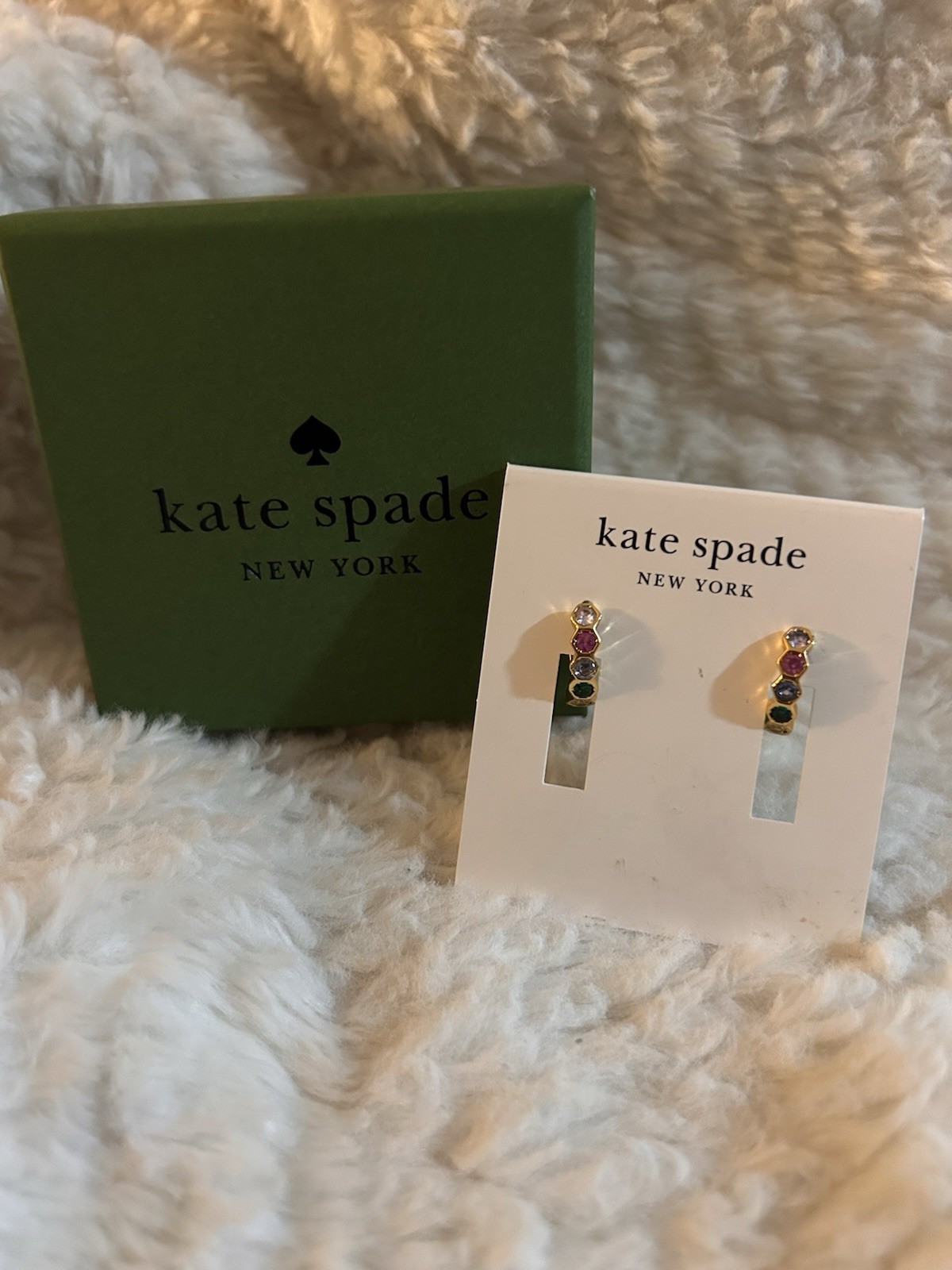 Kate Spade New York Gold Tone Multicolor Crystal Huggie Earrings