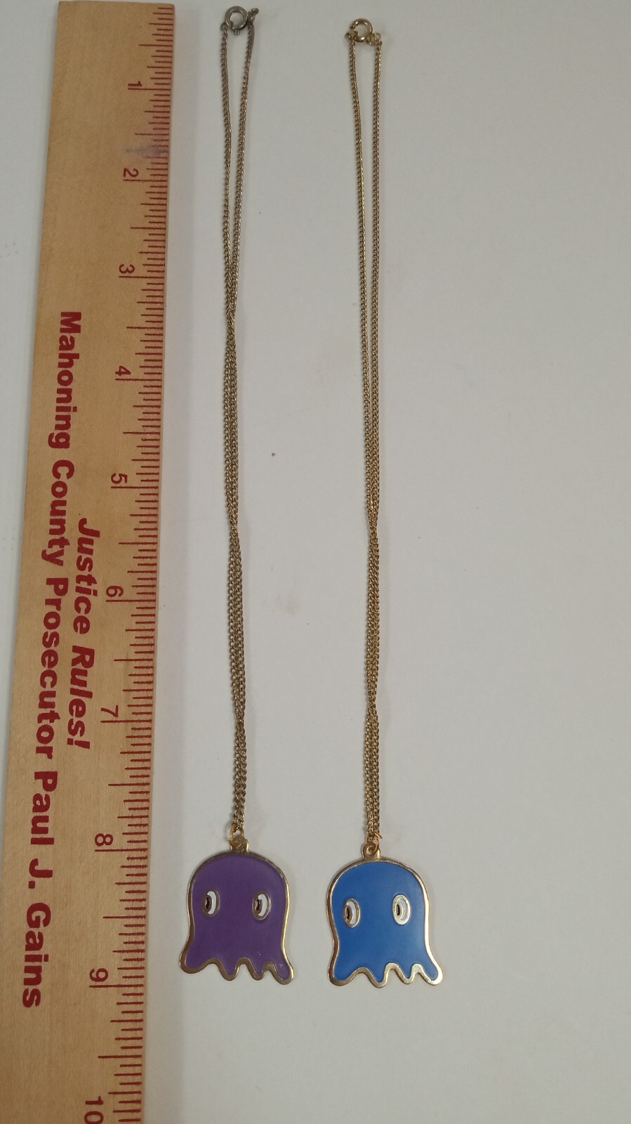 (2) Vintage Pac-Man Ghost Characters Necklaces Purple/Blue