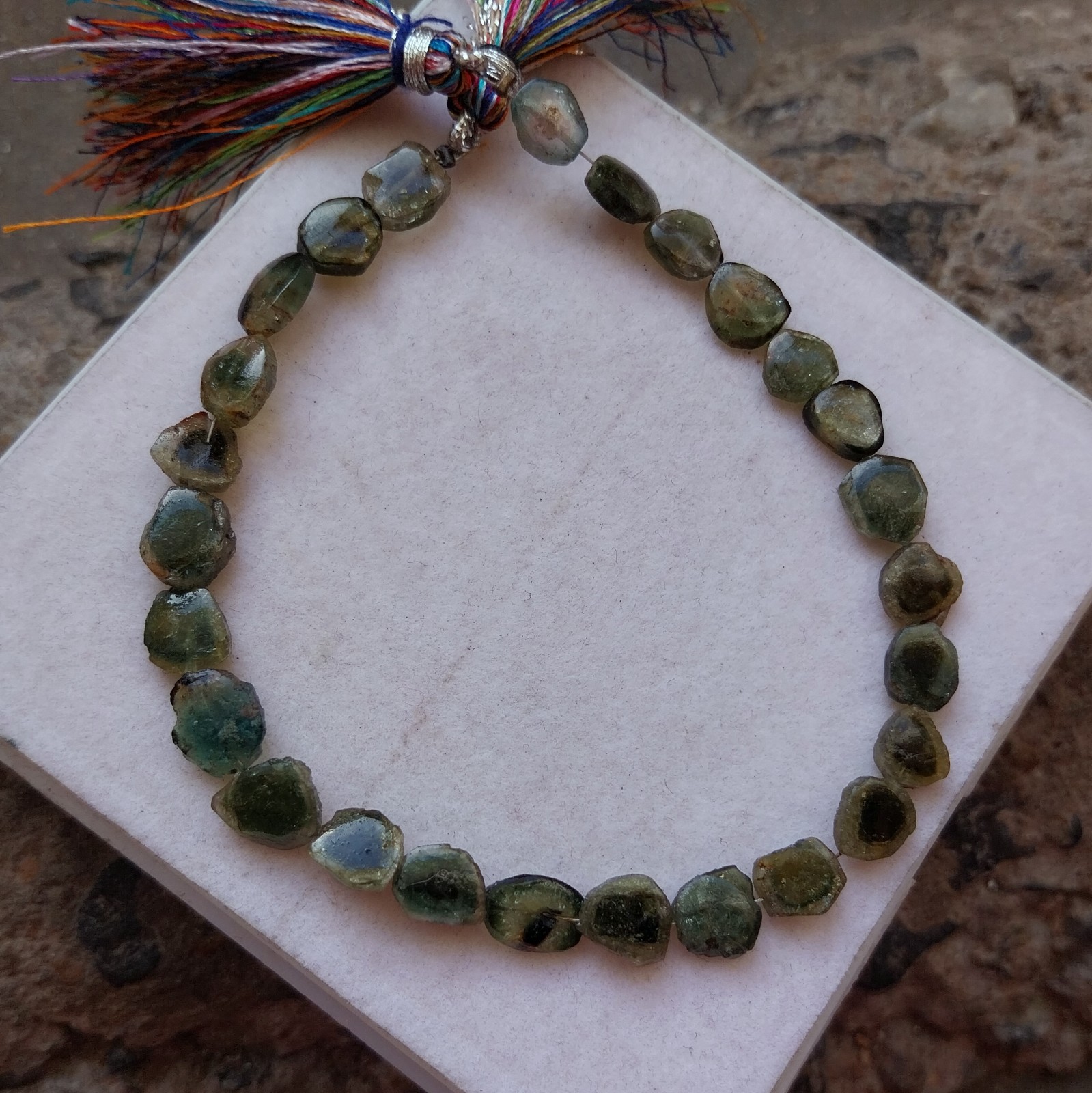 40 Ct 6.5×7 to 7×8.5MM Natural Bi Color Tourmaline Smooth Slice 8 inch Necklace