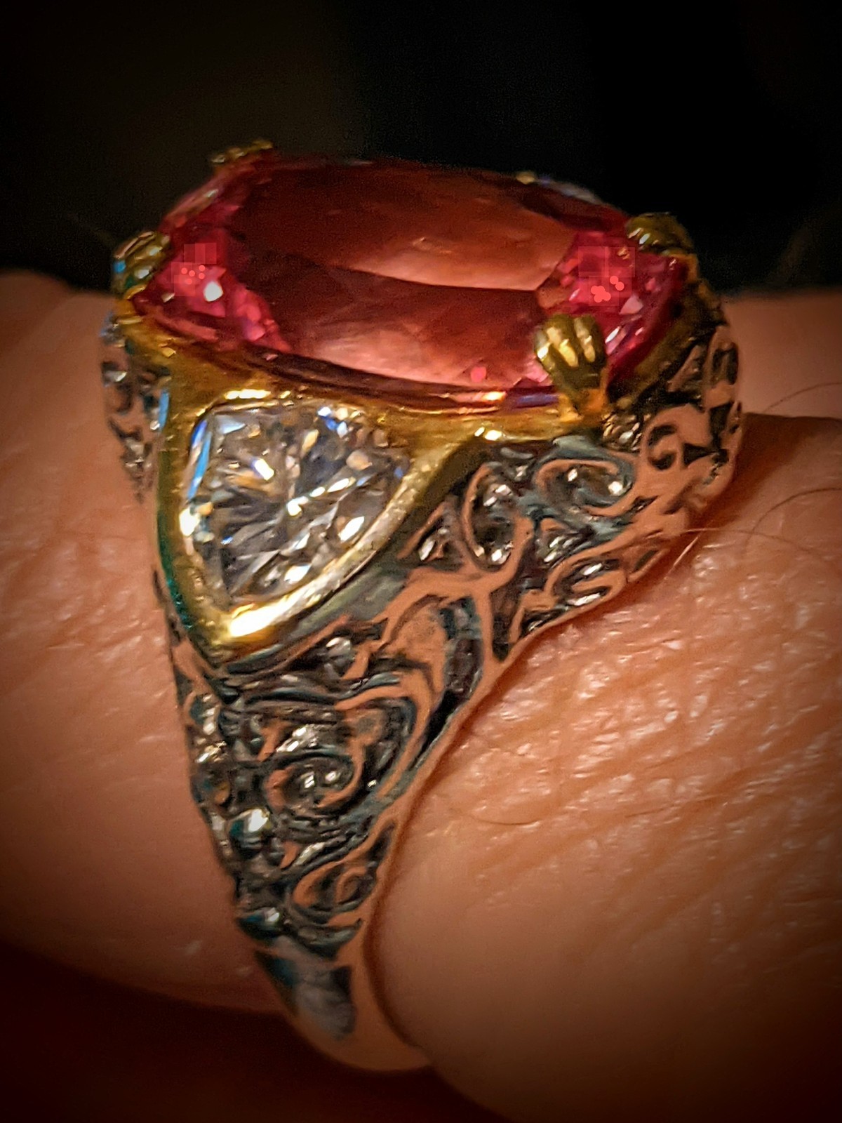 Custom Art Designed Bicolor Sapphire & Moissonites Ring