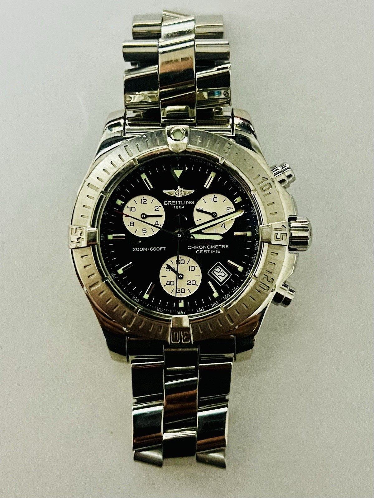 Breitling Colt A73380 Quartz Movement SS Chronograph Black Dial Watch 40mm