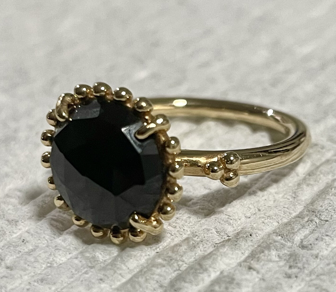 Authentic Pandora 14ct 14k Gold Large Black Spinel G585 ALE Gold Ring Size 50