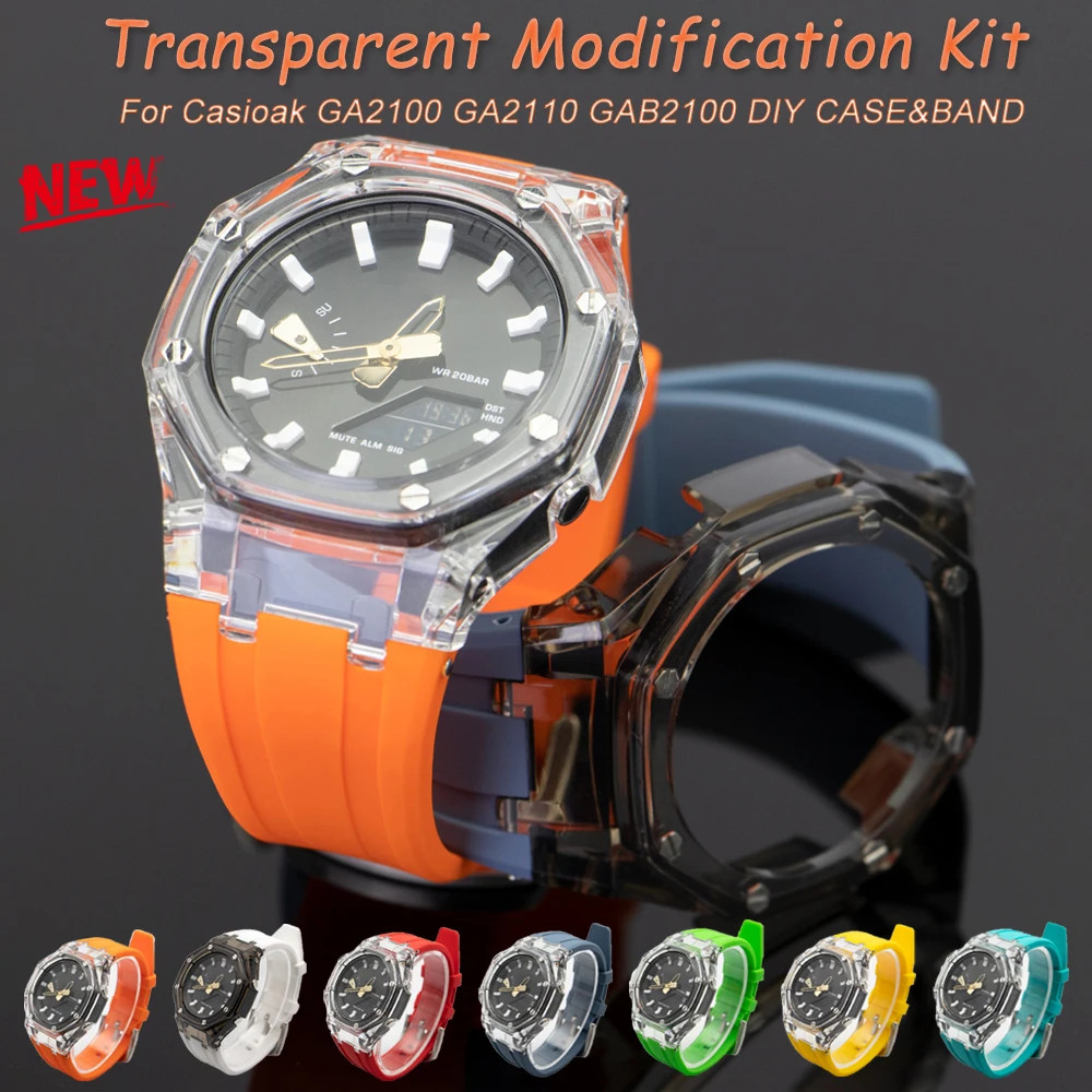 Transparent Mod Kit For Casioak GA2100 GA2110 GAB2100 PC Case Rubber Strap Cover