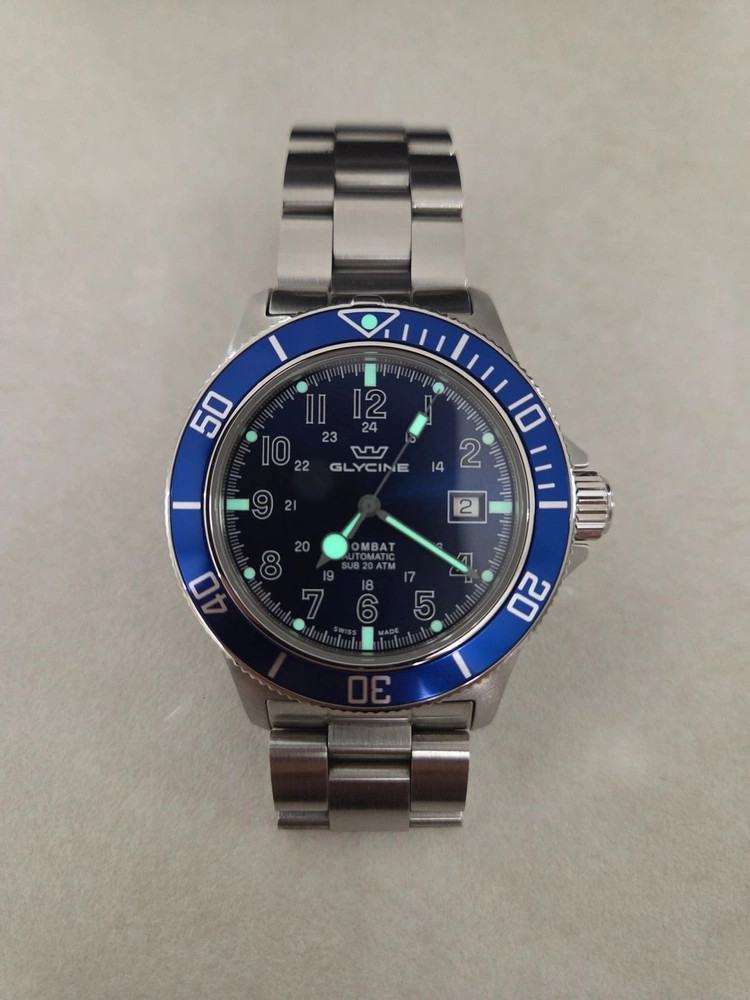 Glycine Combat Sub Automatic GL0077 Blue Dial 42mm Swiss Men’s Watch Box Papers