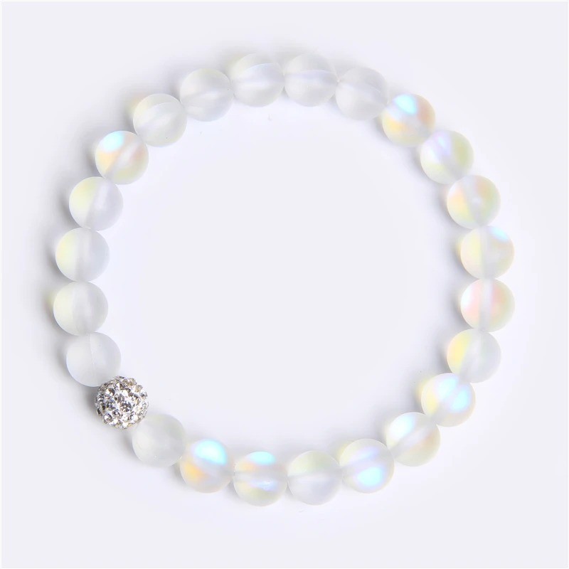 Glowing Moonstone Beaded Bracelet Delicate Healing Woman Stretch Bracelet Gift