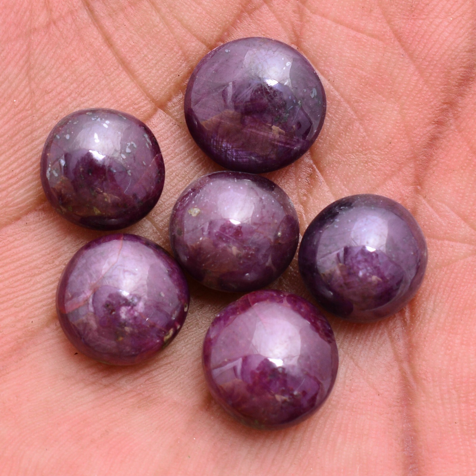 6 Pcs Natural Ruby 11.09mm-12.81mm Untreated Cabochon Loose Gemstones Wholesale