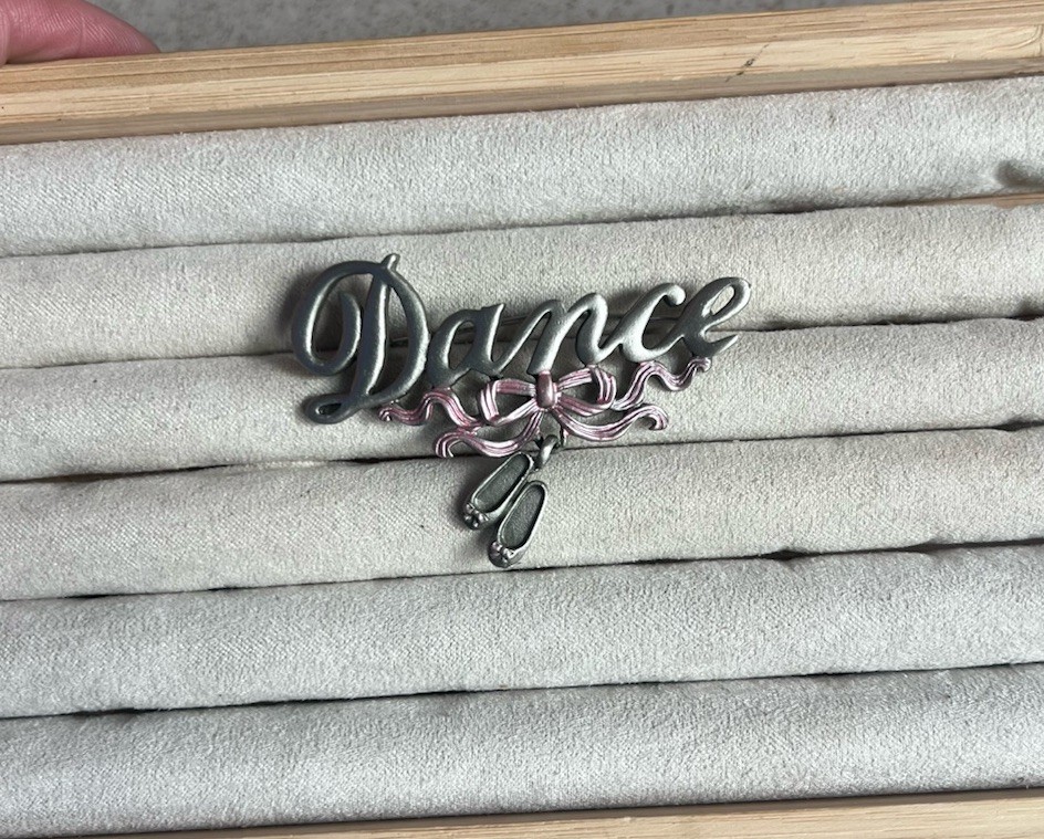 J.J. Jonette Jj Dance Pewter Pink Silver Ballet Brooch Dangle Charm Ballerina H1