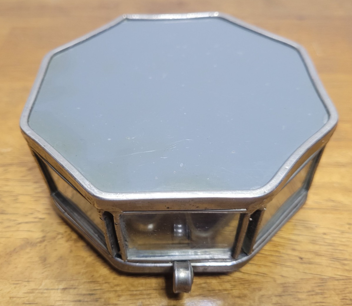 Octagon Stained Glass Trinket Jewelry Box Mirrored Bottom Hinged Top Flower