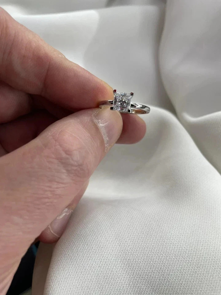 Princess Diamond Ring 1 Carat Wedding Lab Grown 14k White Gold IGI E F VVS CVD