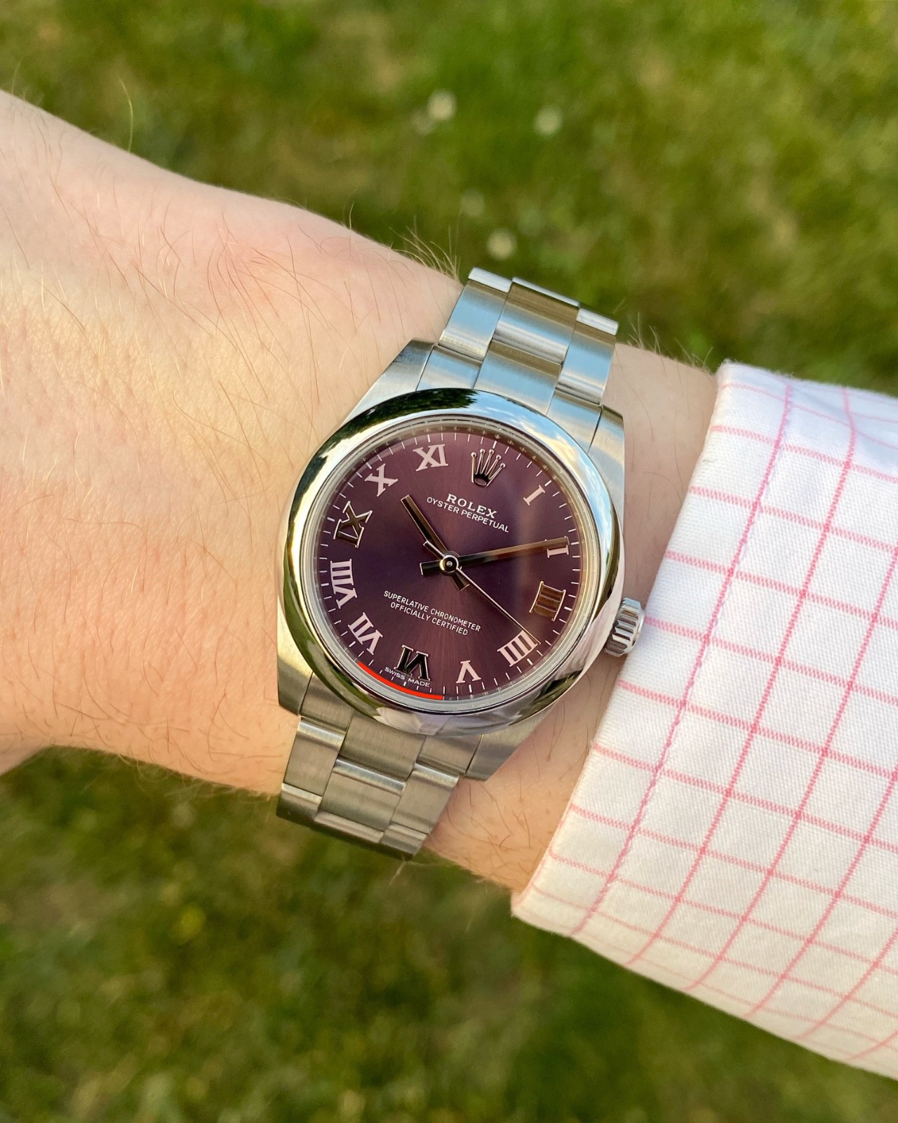 2017 Rolex 177200 Oyster Perpetual 31mm Purple Roman Grape Dial Box and Papers