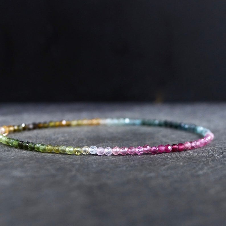 A++ Multi Watermelon Tourmaline Faceted Round Gemstone Beaded Bracelets 6-8”