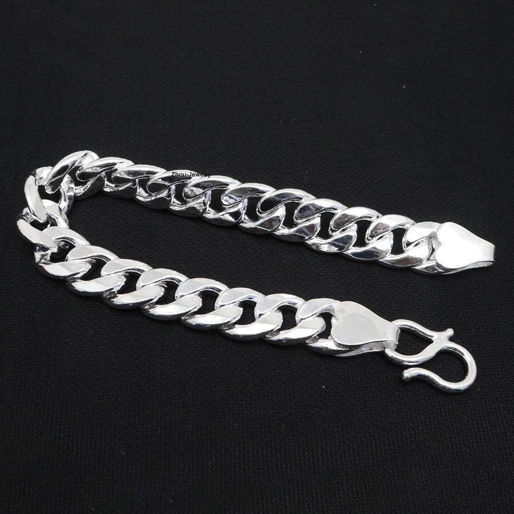 New Pure 999 Fine Silver Bracelet 12mm Curb Link Chain 21cm/8.26inch Men Women
