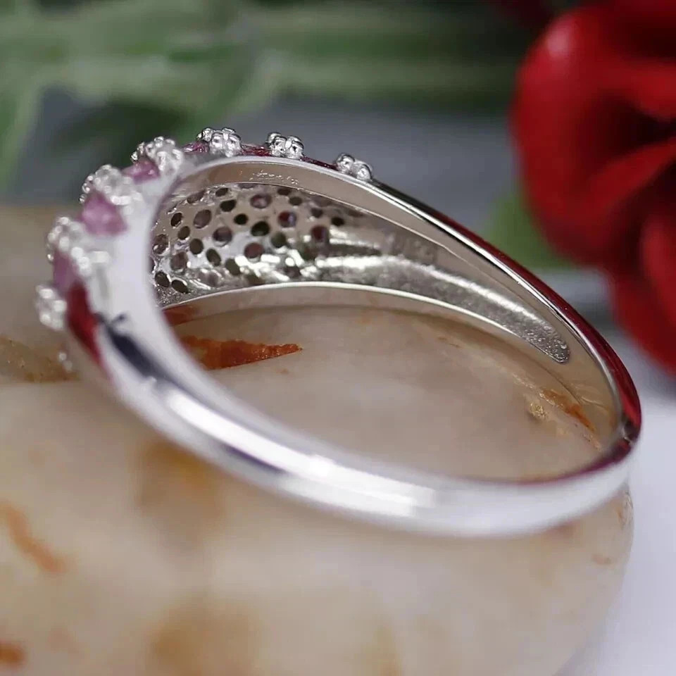 2.10Ct VVS1 Lab-Created Pink Sapphire Diamond Wedding 14K White Gold Finish Ring