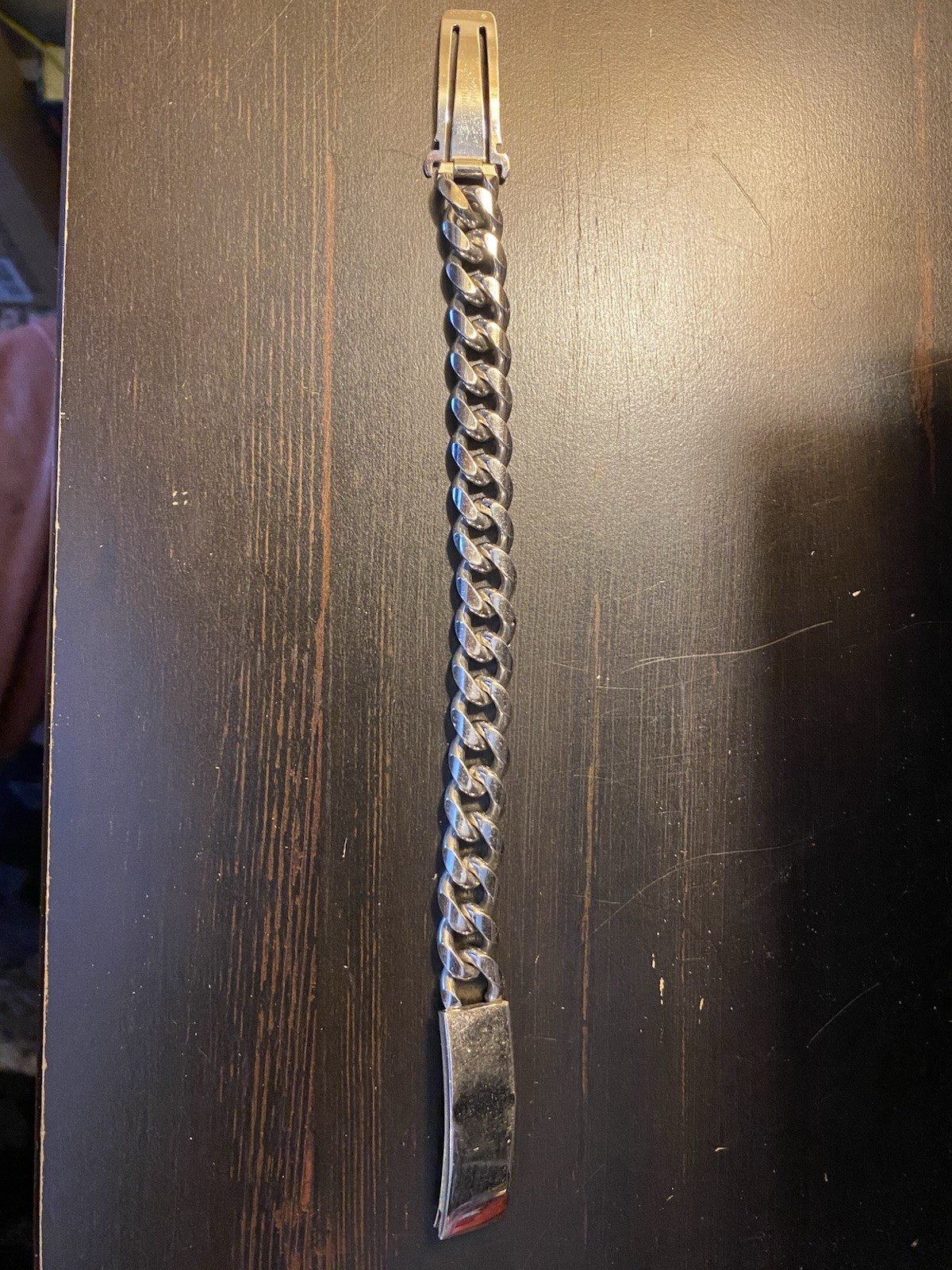 Silver Tone Curb Link Chain ID Bracelet, Box Clasp Closure