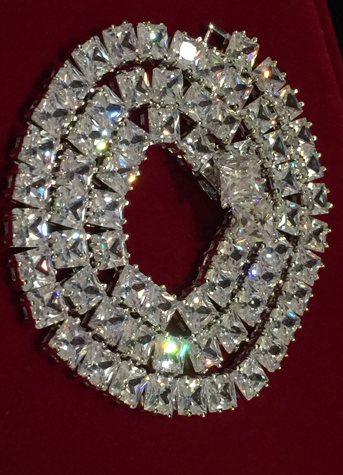 18k White Gold Plated Square Tennis Necklace Earrings made w Swarovski Crystal