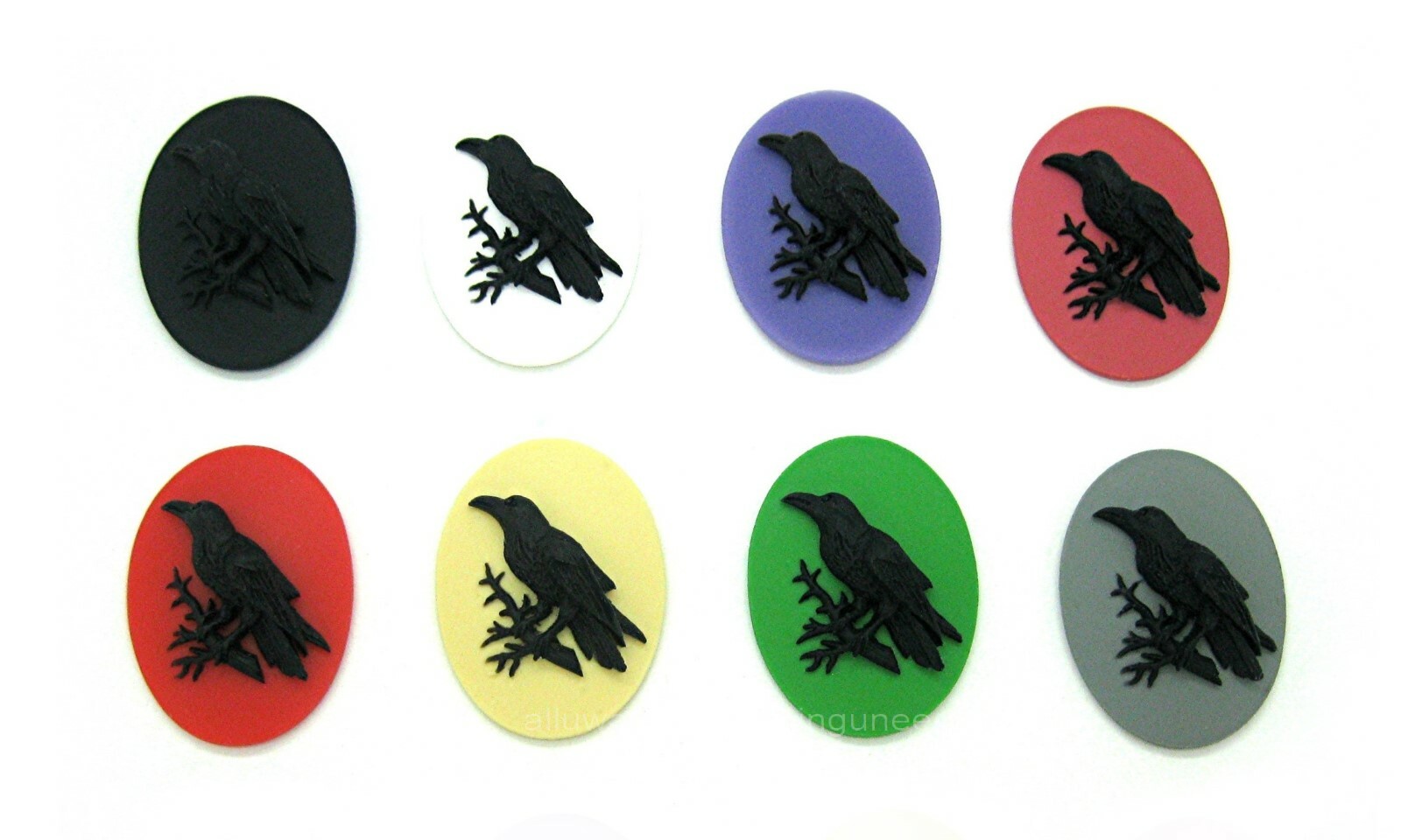8 Multi Color BLACK BIRD CROW RAVEN on Branch 40mm x 30mm GOTH EMO CAMEOS Lot