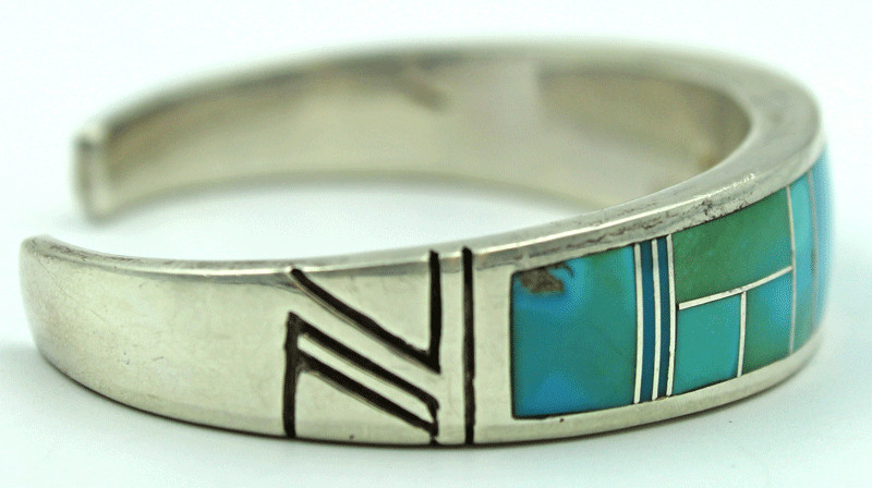 Sterling & Turquoise Native American Navajo Peterson Chee Cuff Bracelet 42.0Gr