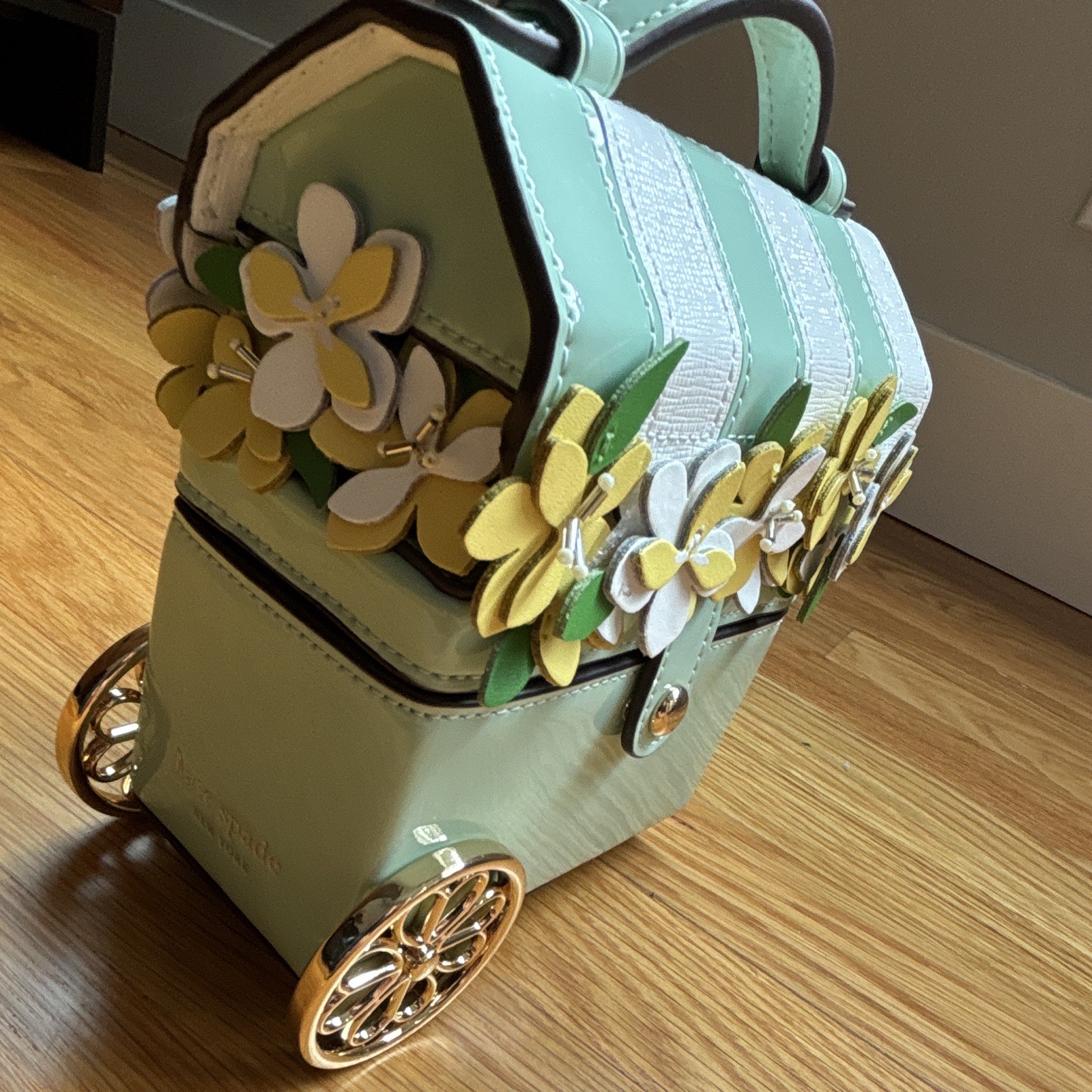 Kate Spade Floral Novelty Jewelry Box, Faux Leather Lined, Green White Yellow
