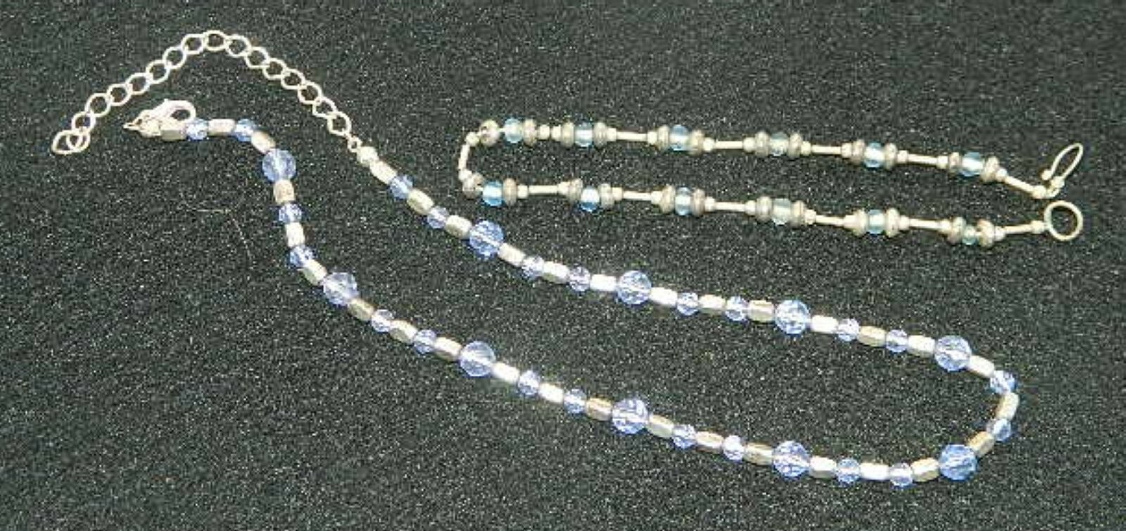 Bracelet Necklace Set Blue Beads