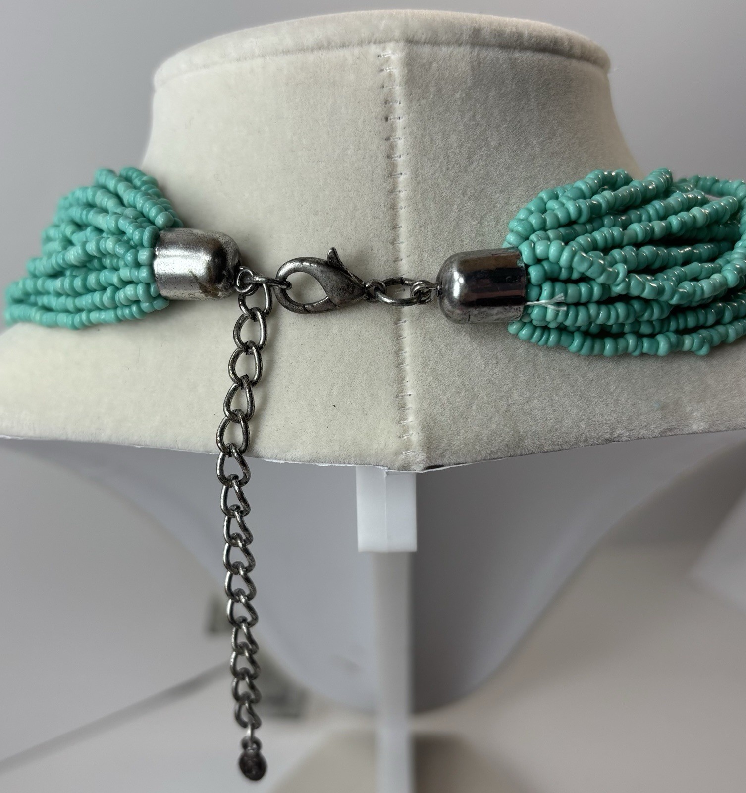 UNICA Turquoise Seed Bead Silver Tone Necklace Boho Artisan Statement Jewelry