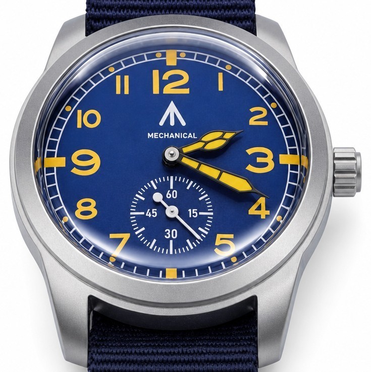 Mechanical Dirty Dozen Military watch Blasted Stainless steel blue 39mm