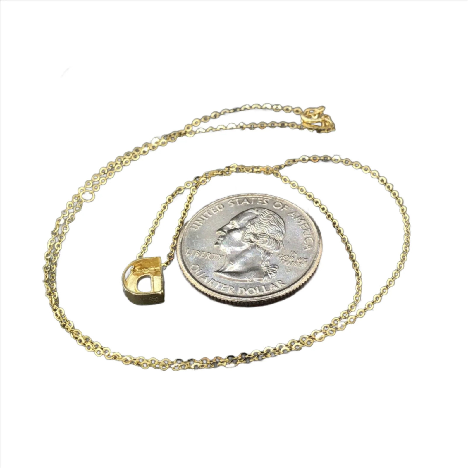14K Yellow Gold initial ‘D’ pendant on a 16″ chain with a 2″ extender