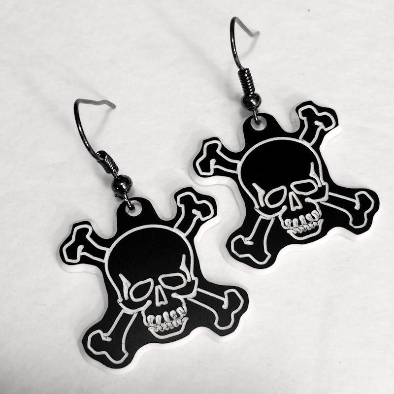 SKULL EARRINGS – Plastic Dangle 1 Inch Crossbones Made In USA – 10 Color Options