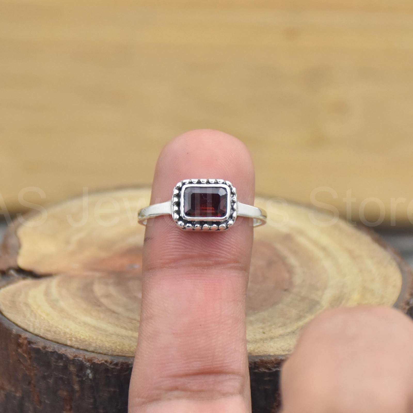 Garnet Gemstone Ring, 925 Sterling Silver Handmade Ring, Textured Jewelry